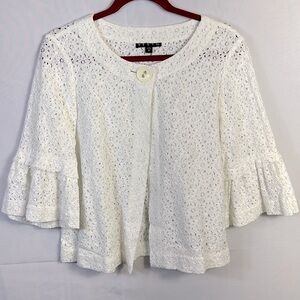 Vesti White Size 8 One Button Bell Sleeve Open Cover Up Lace Like New